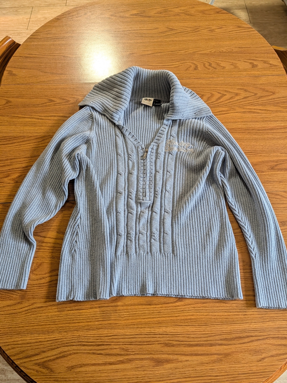 Harley-Davidson Light Blue Ribbed Half-Zip Cowl Sweater